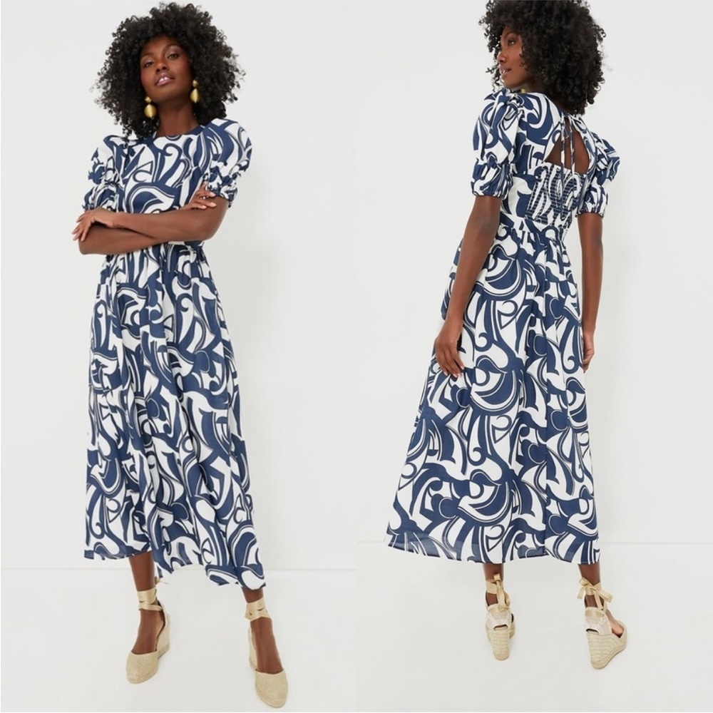 Elegant Blue and White Patterned Dress